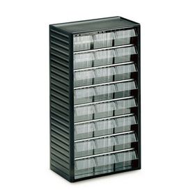 Kleinteilemagazin, 550 x 310 x 180 mm (HxBxT), Gehäuse anthrazitgrau, Schubladen glasklar, 24 Schubladen, Größe 92 x 59 mm (BxH)