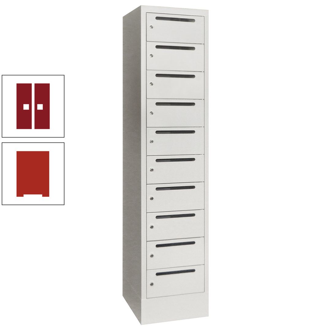 Postverteilerschrank, Schließfachschrank, 1 Abteil a 400 mm, 10 Fächer, 1.850 x 400 x 500 mm (HxBxT), Korpus anthrazitgrau, Front anthrazitgrau