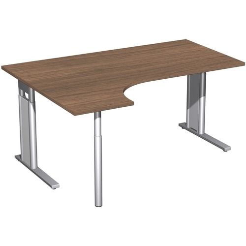 Eckschreibtisch, Ecke links, Füße einseitig verkürzt, C-Fuß Pro, höhenverstellbar, 680-820 x 1.600 x 1.200 mm (HxBxT), Dekor Ahorn