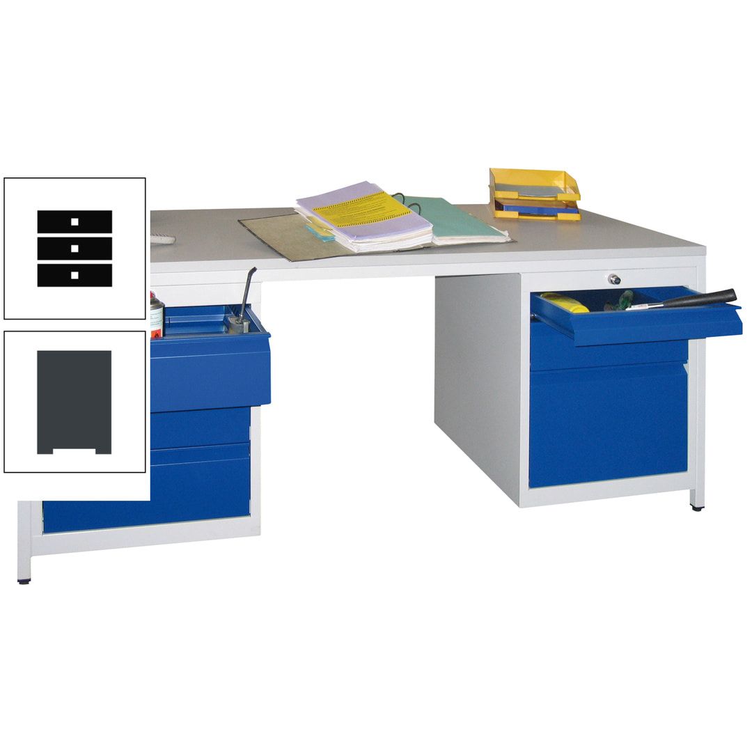 Meisterschreibtisch - 6 Schubladen, 75 / 125 / 150 / 175 / 300 mm - 720 x 1.700 x 800 mm (HxBxT) - anthrazitgrau
