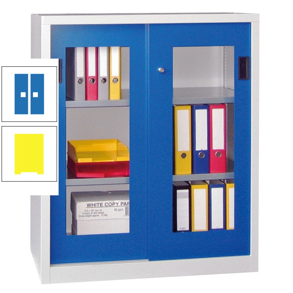 Schiebetürenschrank - Sichtfenstertüren - 1.000x1.000x400 mm (HxBxT) - 2 Böden, gepulvert - Zylinderschloss - anthrazitgrau