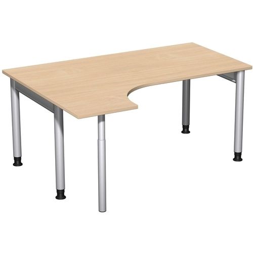 Eckschreibtisch, Ecke links, Füße einseitig verkürzt, 4-Fuß Pro, höhenverstellbar, 680-800 x 1.600 x 1.200 mm (HxBxT), Dekor Ahorn