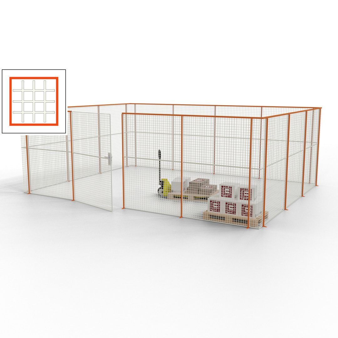Maschinen Schutzgitter - Hallentrennwand - Sicherheitszaun - Tür - 21 m - 2.200 x 6.400 x 4.900 mm (HxBxT) - enzianblau
