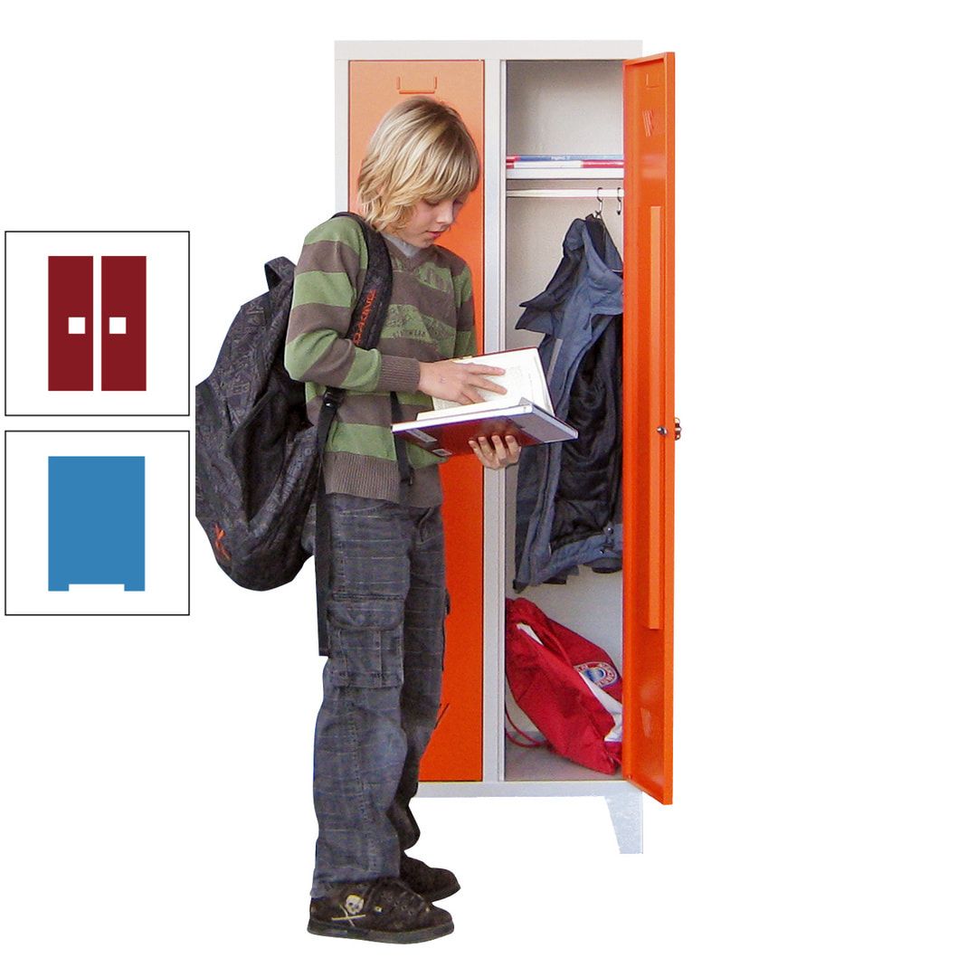 Spindschrank f. Schulen - mit Füßen - Höhe 1.600 mm - 3 Abteile a 300 mm - Drehriegel - anthrazitgrau