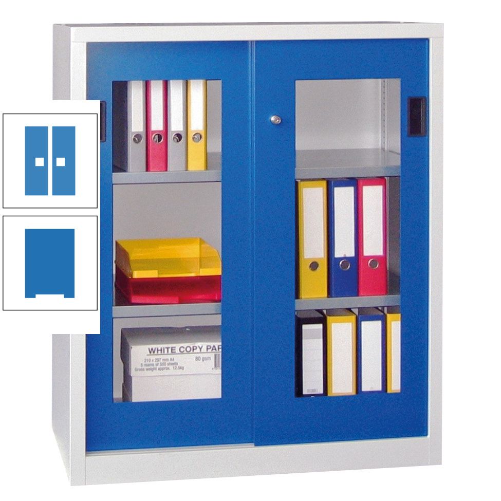 Schiebetürenschrank - Sichtfenstertüren - 1.000x1.000x400 mm (HxBxT) - 2 Böden, gepulvert - Zylinderschloss - anthrazitgrau
