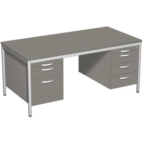 Schreibtisch 4-Fuß Eco - zwei Hängecontainer - 7 Schubfächer - abschließbar - 720 x 1.600 x 800 mm (HxBxT) - Gestell lichtgrau - Dekor Ahorn
