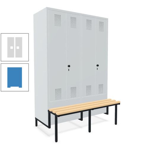 Doppel-Spind, Garderobenschrank, Buche Sitzbank integriert, 4 Abteile 300 mm, Korpus anthrazitgrau, Tür anthrazitgrau, 1.850 x 1.200 x 815 mm (HxBxT)