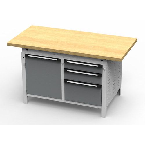 OTTOKIND Werkbank - bündige Arbeitsplatte - 850 x 1.150 x 750 mm (HxBxT) - 3 Schubladen - Schrank - lichtgrau