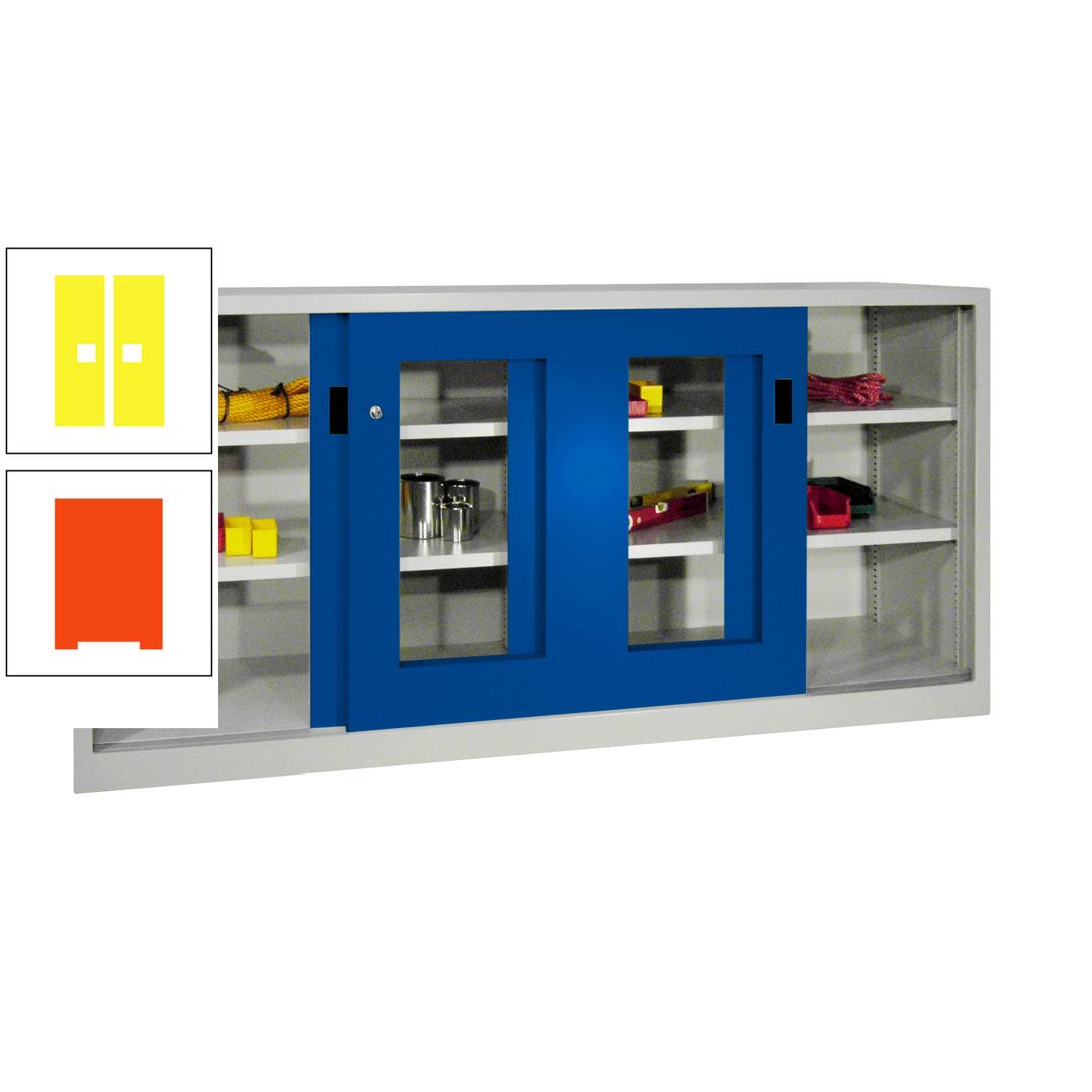 Schiebetürenschrank - Sichtfenstertüren - 1.000x2.000x400 mm (HxBxT) - 4 Böden, gepulvert - Zylinderschloss - anthrazitgrau