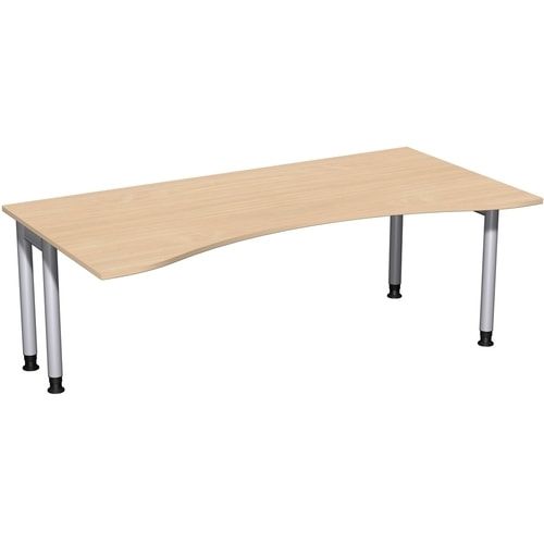 Ergo-Schreibtisch, Füße einseitig verkürzt, 4-Fuß Pro, höhenverstellbar, 680-800 x 1.600 x 1.000 mm (HxBxT), Gestell silber, Dekor Ahorn