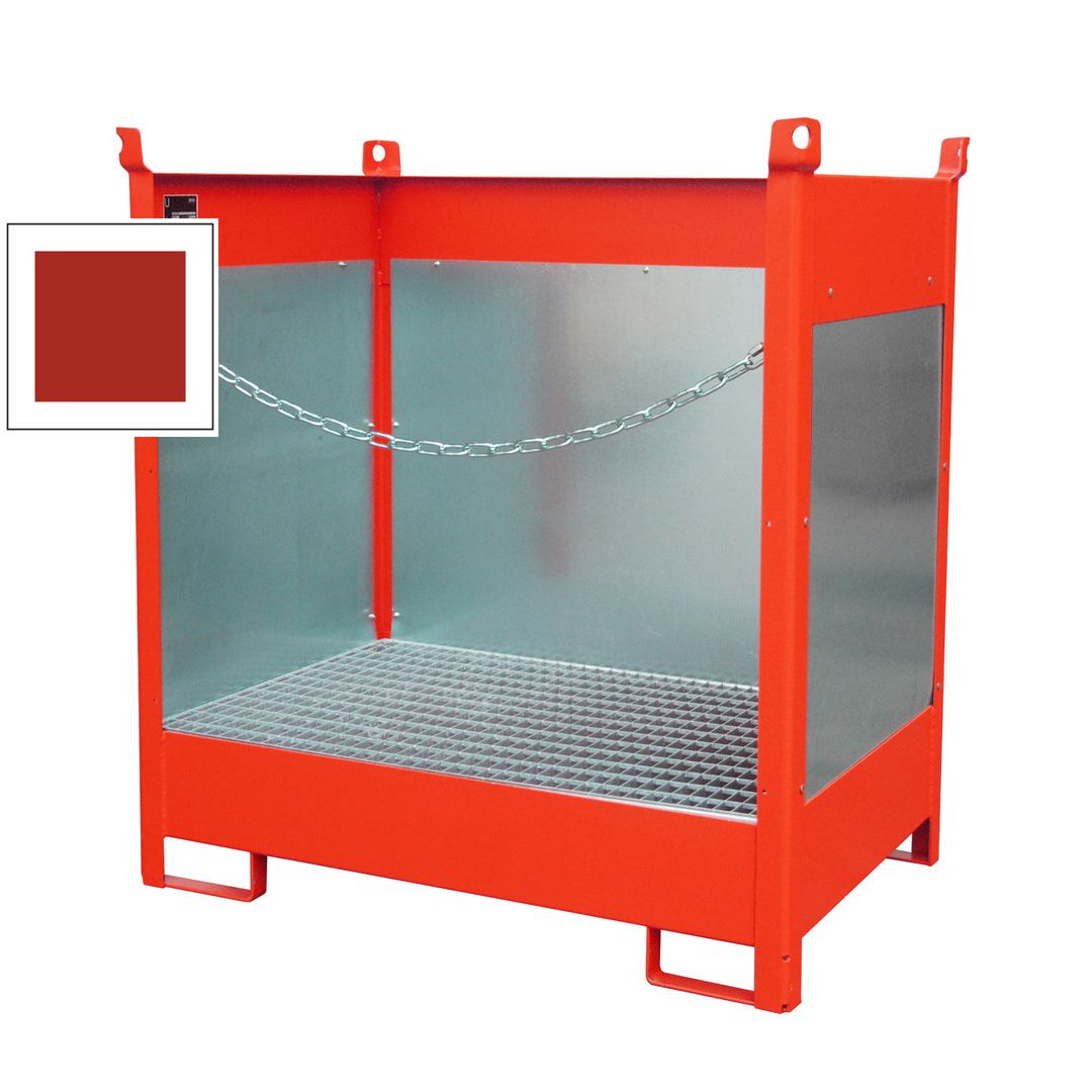Fass-Stapelpalette - für 2 x 200-l-Fässer - Volumen 210 l - 1.495 x 1.410 x 920 mm (HxBxT) - Spritzschutzwände - feuerrot