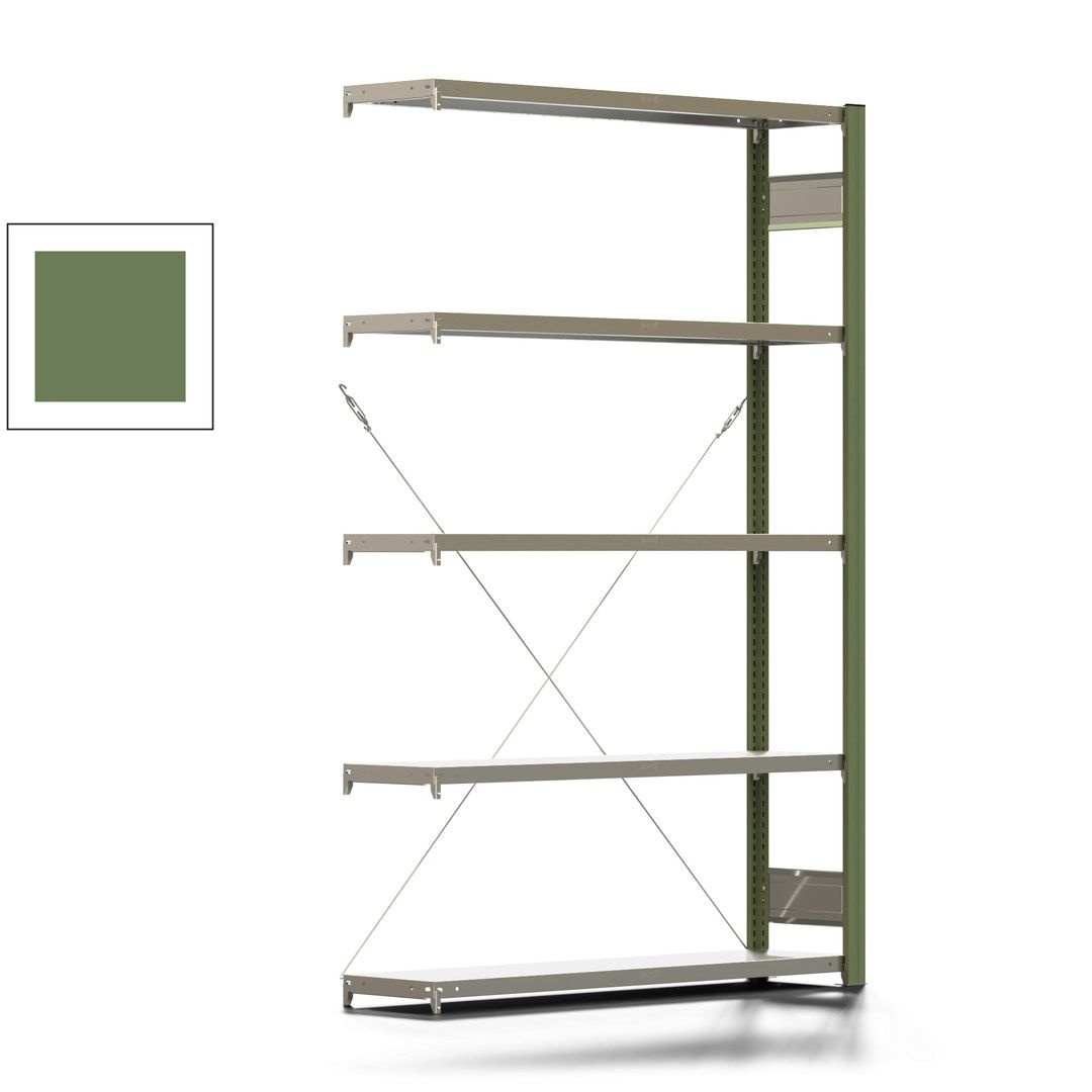 Fachbodenregal mit Tiefenriegel - 350 kg - 2.000 x 1.285 x 326 mm (HxBxT) - Anbauregal - 5 Böden - enzianblau - Lagerregal - Steckregal BERT