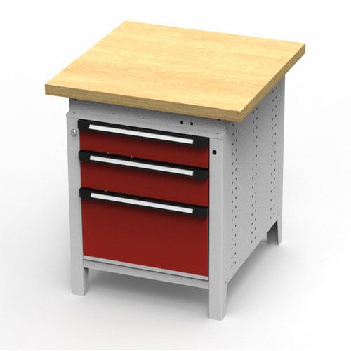 OTTOKIND Werkbank - Arbeitsplatte bündig - 850 x 605 x 750 mm (HxBxT) - 3 Schubladen - lichtgrau