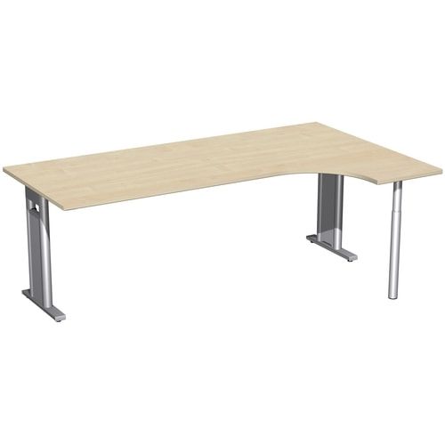 Eckschreibtisch, Ecke rechts, Füße einseitig verkürzt, C-Fuß Pro, 720 x 1.600 x 1.200 mm (HxBxT), Gestell silber, Dekor Ahorn