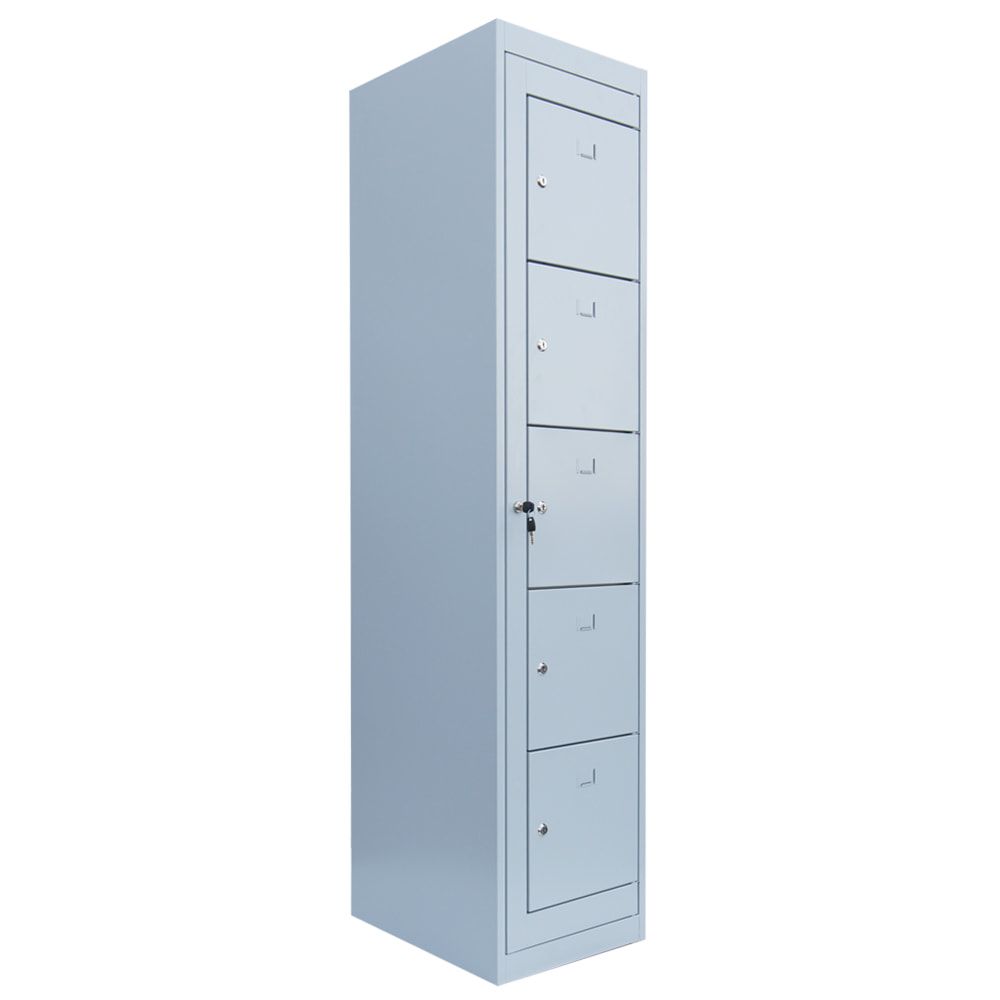 Verteilerschrank, Ausgabeschrank, Fächerschrank, Zentraltür, 1 Abteil, 5 Fächer, 1.800 x 400 x 500 mm (HxBxT), Korpus lichtgrau, Front enzianblau