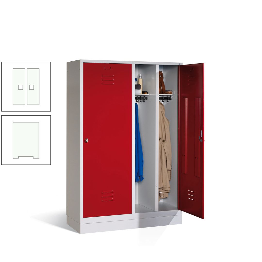 Doppel-Spind mit Großtüren, Garderobenschrank mit Sockel, 4 Abteile a 300 mm, Korpus anthrazitgrau, Tür anthrazitgrau, 1.800 x 1.190 x 500 mm (HxBxT)