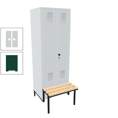 Doppel-Spind, Garderobenschrank, Buche Sitzbank integriert, 2 Abteile a 400 mm, Korpus anthrazitgrau, Tür anthrazitgrau, 1.850 x 800 x 815 mm (HxBxT)