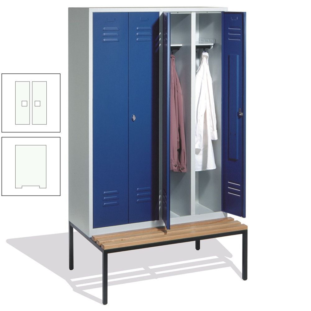 Doppel-Spindschrank, Buche Sitzbank untergebaut, 4 Abteile a 300 mm, Korpus lichtgrau, Tür anthrazitgrau, 2.090 x 1.190 x 815 mm (HxBxT)