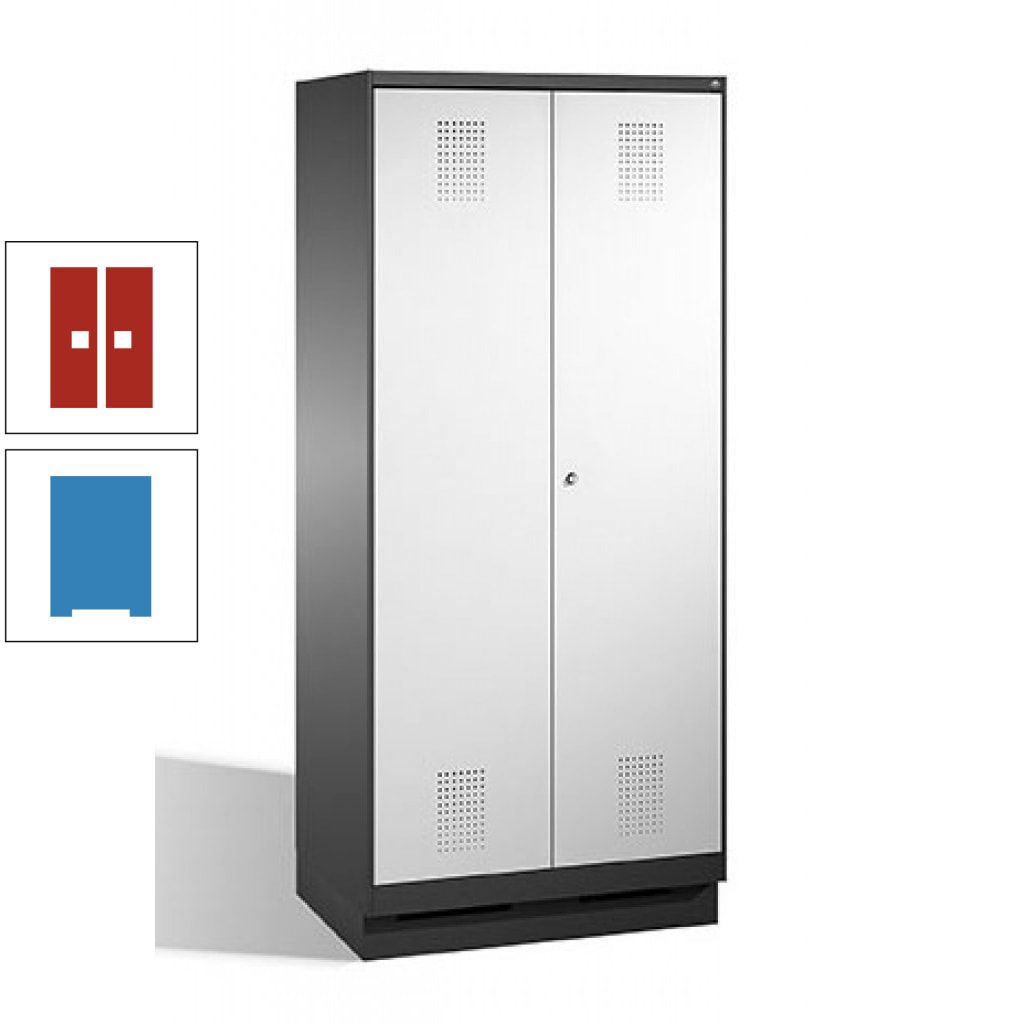 Doppel-Spind, Doppeltüren, Garderobenschrank mit Sockel, 2 Abteile a 400 mm, Korpus anthrazitgrau, Tür anthrazitgrau, 1.800 x 800 x 500 mm (HxBxT)