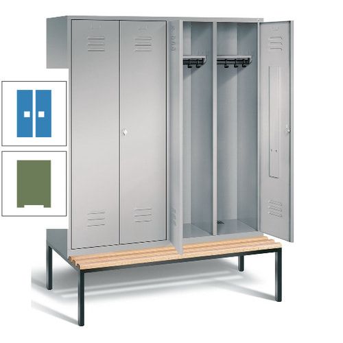 Doppel-Spindschrank, Buche Sitzbank untergebaut, 4 Abteile a 400 mm, Korpus lichtgrau, Tür anthrazitgrau, 2.090 x 1.590 x 815 mm (HxBxT)