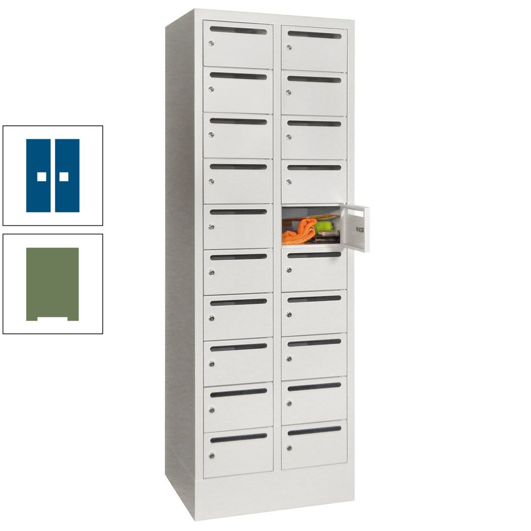 Postverteilerschrank, Schließfachschrank, 2 Abteile a 300 mm, 20 Fächer, 1.850 x 600 x 500 mm (HxBxT), Korpus anthrazitgrau, Front anthrazitgrau