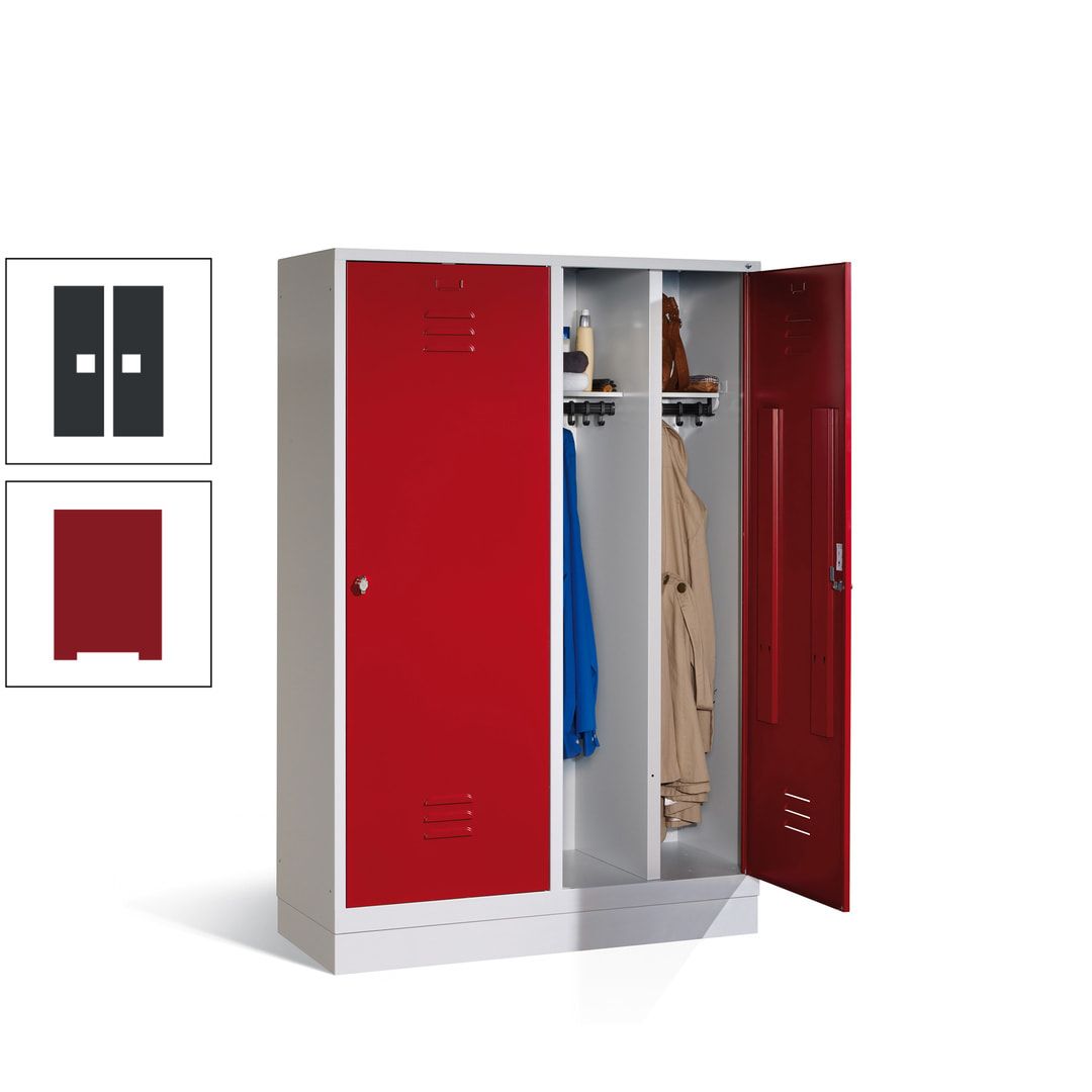 Doppel-Spind mit Großtüren, Garderobenschrank mit Sockel, 4 Abteile a 300 mm, Korpus anthrazitgrau, Tür anthrazitgrau, 1.800 x 1.190 x 500 mm (HxBxT)