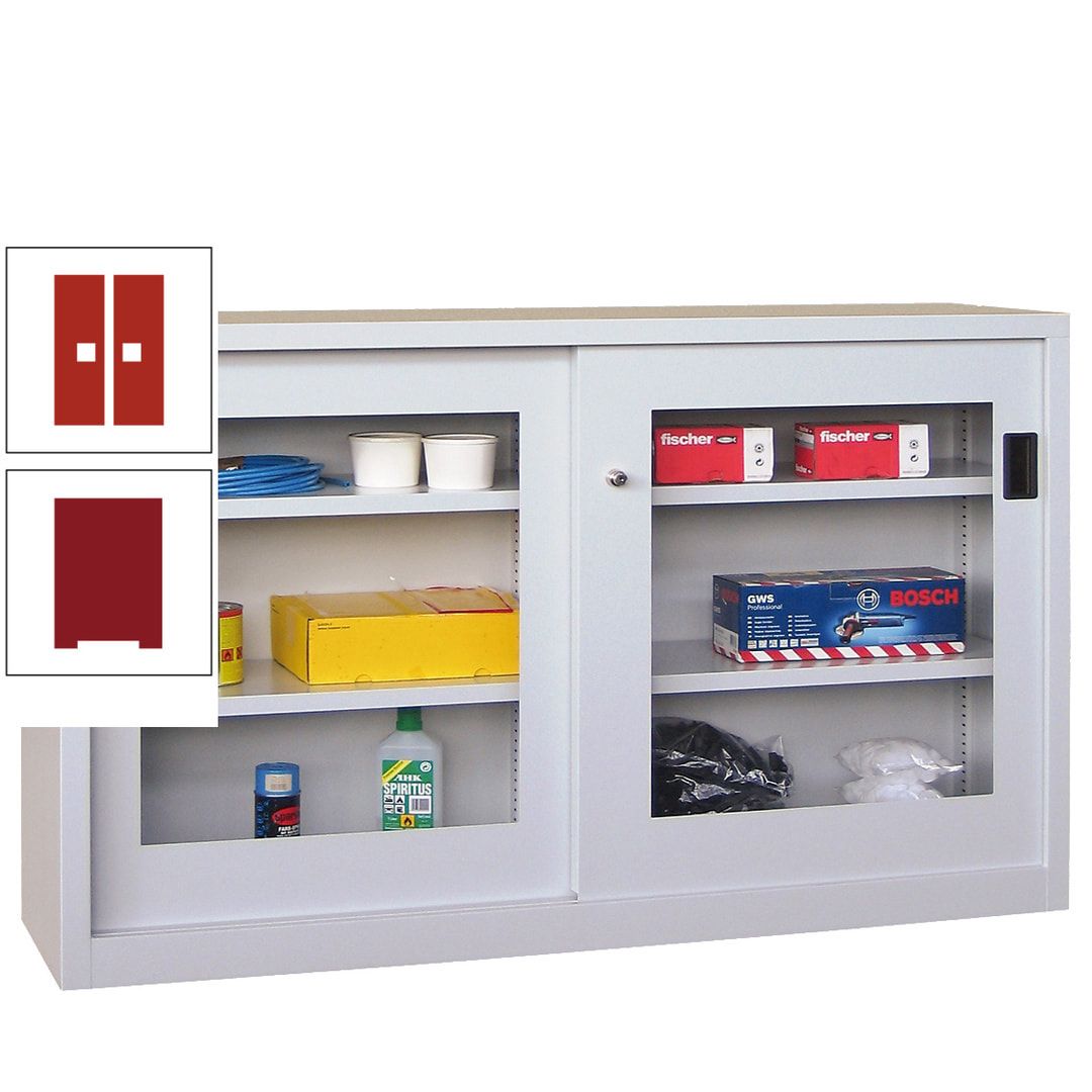 Schiebetürenschrank - Sichtfenstertüren - 1.000x1.500x600 mm (HxBxT) - 4 Böden, verzinkt - Zylinderschloss - anthrazitgrau