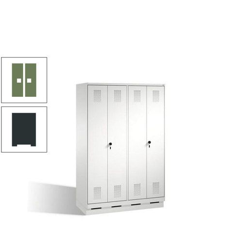 Doppel-Spind, Doppeltüren, Garderobenschrank mit Sockel, 4 Abteile a 300 mm, Korpus anthrazitgrau, Tür anthrazitgrau, 1.800 x 1.200 x 500 mm (HxBxT)