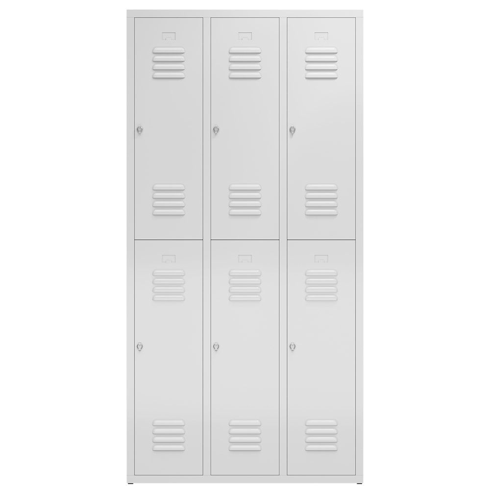 Garderobenschrank, Doppelstockspind, 3 Abteil, 6 Fächer, 1.800 x 870 x 500 mm (HxBxT), Stahl, Drehriegel, Korpus: lichtgrau, Front: anthrazitgrau