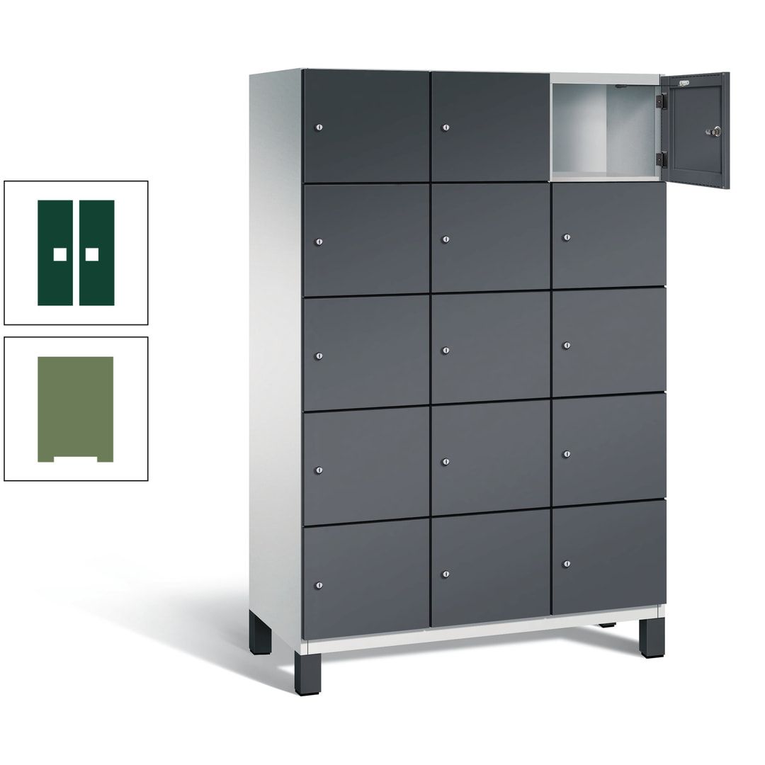 Fächerschrank, Stahlschrank, 15 Fächer, Türöffnungsbegrenzer, Füße, 1.980 x 1.200 x 525 mm (HxBxT), Korpus anthrazitgrau, Front anthrazitgrau