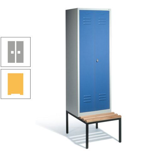 Doppel-Spindschrank, Buche Sitzbank untergebaut, 2 Abteile a 300 mm, Korpus lichtgrau, Tür anthrazitgrau, 2.090 x 610 x 815 mm (HxBxT)