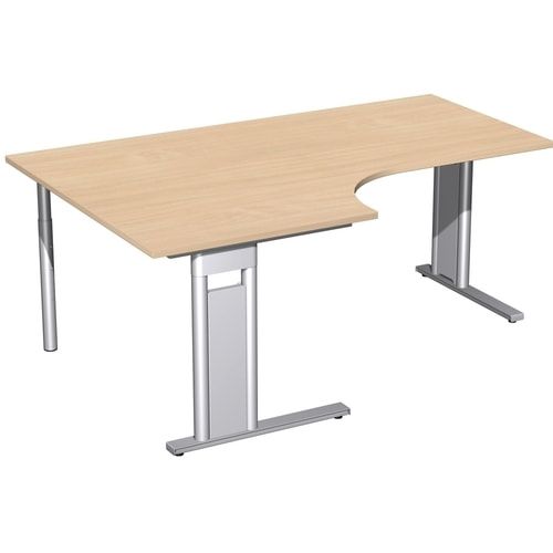 Eckschreibtisch, Eckteil 800 mm, Ecke links, Füße einseitig verkürzt, C-Fuß Pro, 720 x 1.600 x 1.200 mm (HxBxT), Gestell silber, Dekor Ahorn