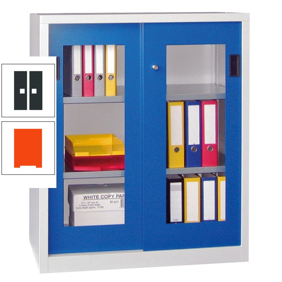 Schiebetürenschrank - Sichtfenstertüren - 1.000x1.000x400 mm (HxBxT) - 2 Böden, gepulvert - Zylinderschloss - anthrazitgrau