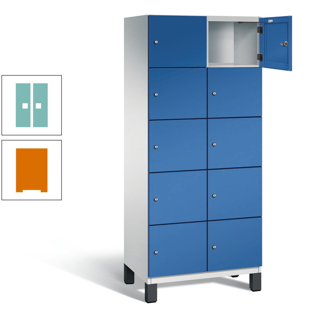 Fächerschrank, Stahlschrank, 10 Fächer, Türöffnungsbegrenzer, Füße, 1.980 x 800 x 525 mm (HxBxT), Korpus anthrazitgrau, Front anthrazitgrau