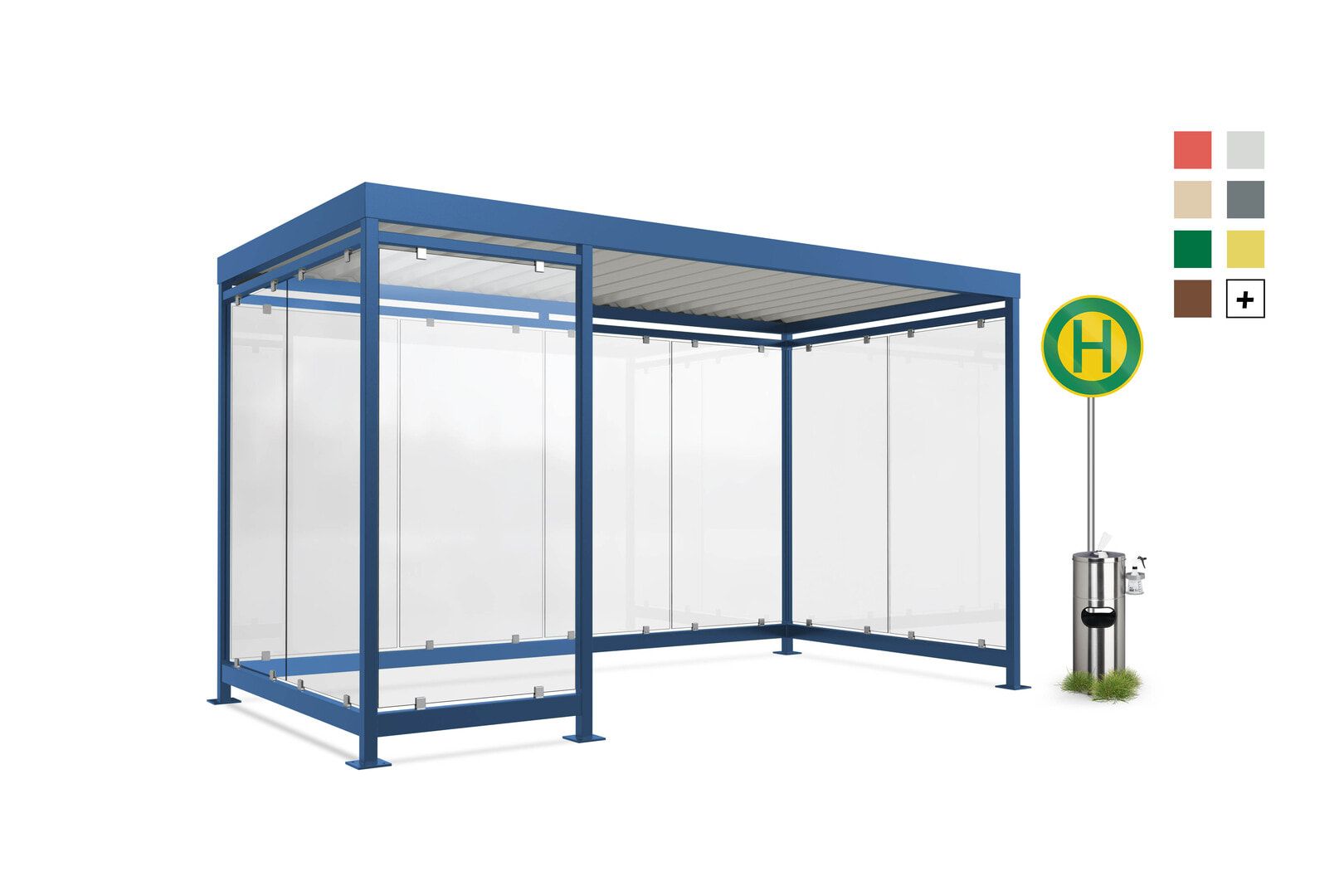 Raucherunterstand, Bausatz, Fahrgastunterstand, Bushaltestelle, 12-13 Personen, 2.510 x 4.195 x 2.165 mm (HxBxT), 9 Wände, braunrot