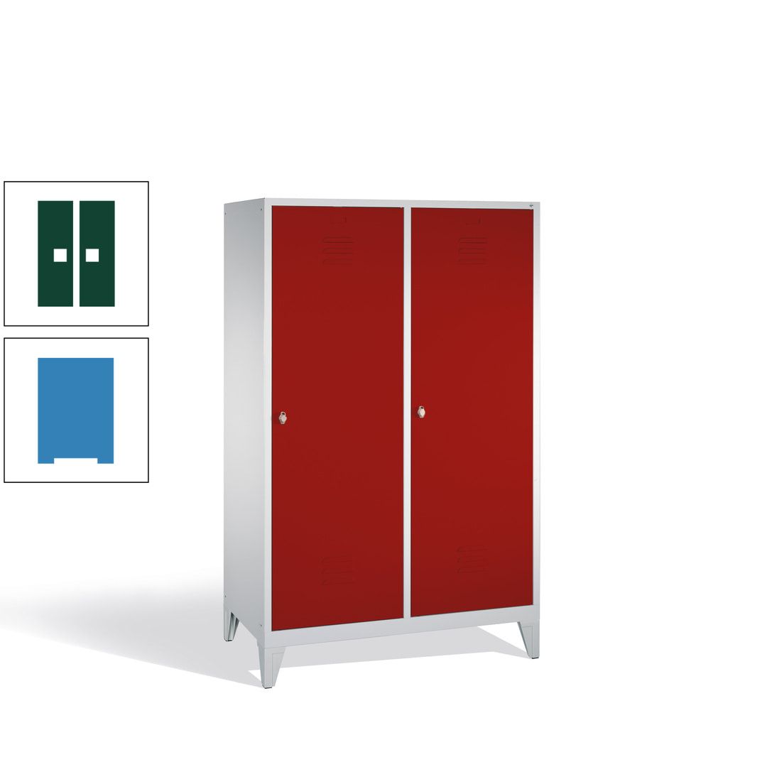 Doppel-Spind mit 2 Großtüren, Garderobenschrank mit Füßen, 4 Abteile a 300 mm, Korpus anthrazitgrau, Tür anthrazitgrau, 1.850 x 1.190 x 500 mm (HxBxT)