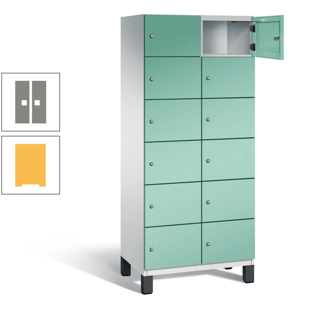 Fächerschrank, Stahlschrank, 12 Fächer, Türöffnungsbegrenzer, Füße, 1.980 x 800 x 525 mm (HxBxT), Korpus anthrazitgrau, Front anthrazitgrau