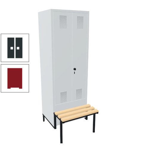 Doppel-Spind, Garderobenschrank, Buche Sitzbank integriert, 2 Abteile a 400 mm, Korpus anthrazitgrau, Tür anthrazitgrau, 1.850 x 800 x 815 mm (HxBxT)