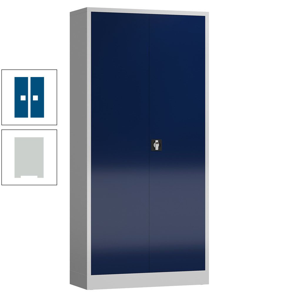 Aktenschrank, Büroschrank, abschließbar, Flügeltüren, 4 Fachböden, 1.945 x 920 x 500 mm (HxBxT), Stahl, Korpus und Türen lichtgrau