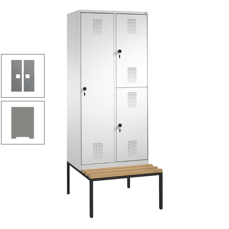 Garderobenschrank, Spind ein- und doppelstöckig Sitzbank, 2 Abteile, 3 Fächer, 2.090 x 800 x 500 mm (HxBxT), Front anthrazitgrau, Korpus anthrazitgrau