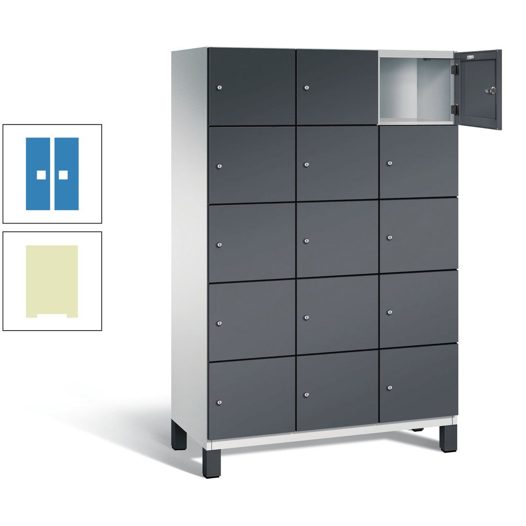 Fächerschrank, Stahlschrank, 15 Fächer, Türöffnungsbegrenzer, Füße, 1.980 x 1.200 x 525 mm (HxBxT), Korpus anthrazitgrau, Front anthrazitgrau