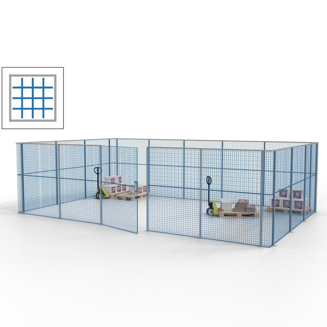 Maschinen Schutzgitter - Hallentrennwand - Sicherheitszaun - Tür - 22 m - 2.200 x 7.900 x 4.900 mm (HxBxT) - enzianblau