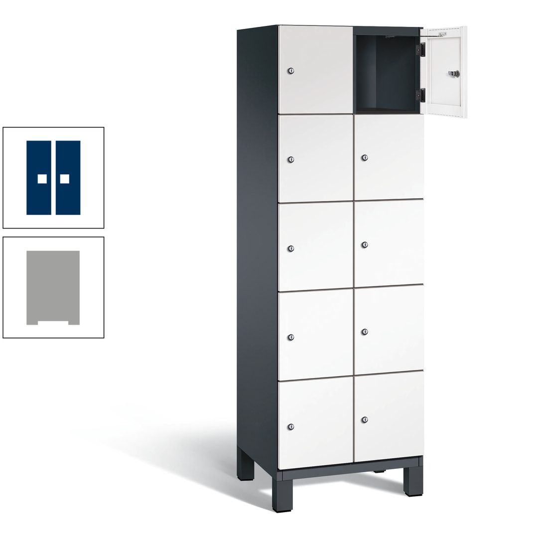 Fächerschrank, Stahlschrank, 10 Fächer, Türöffnungsbegrenzer, Füße, 1.980 x 600 x 525 mm (HxBxT), Korpus anthrazitgrau, Front anthrazitgrau