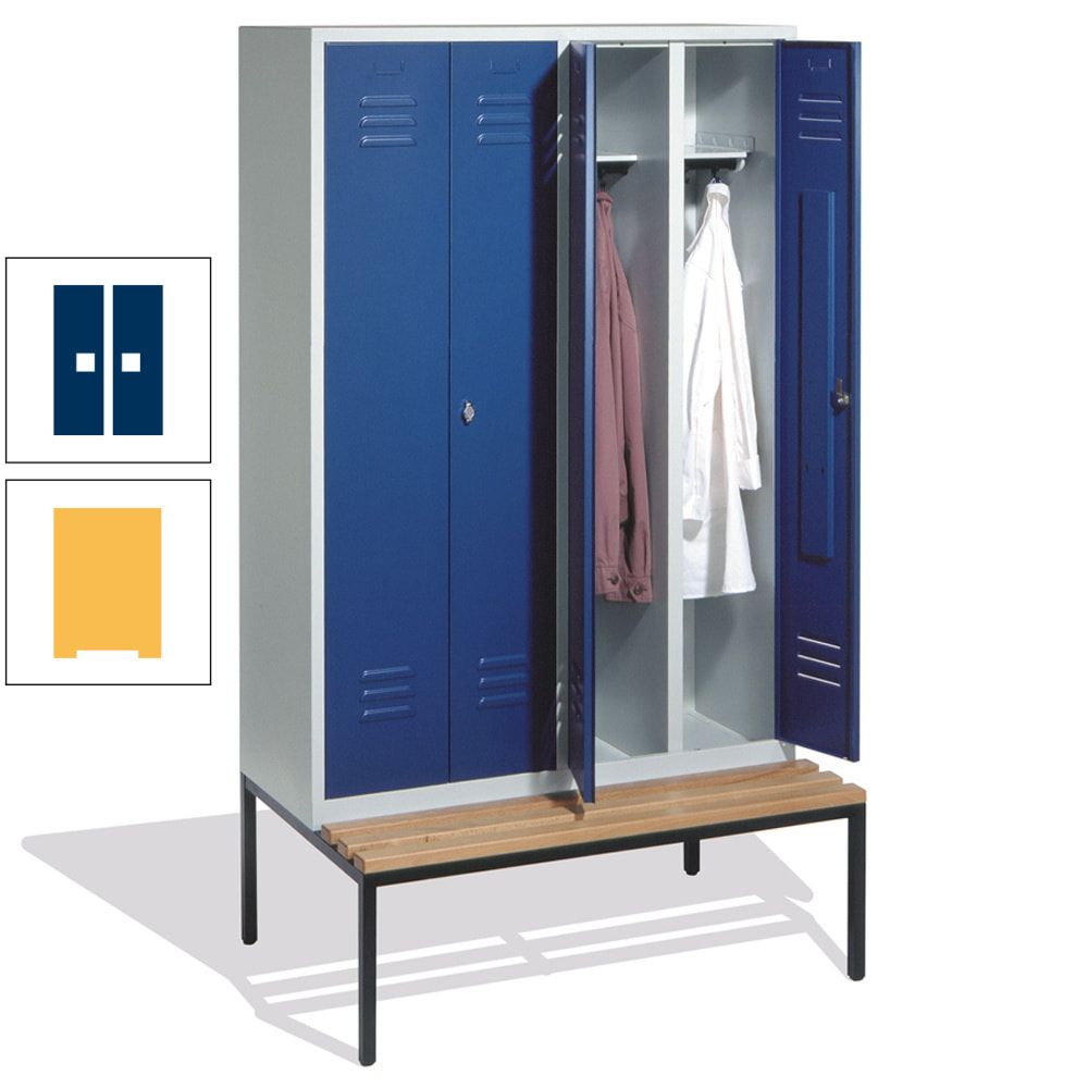 Doppel-Spindschrank, Buche Sitzbank untergebaut, 4 Abteile a 300 mm, Korpus lichtgrau, Tür anthrazitgrau, 2.090 x 1.190 x 815 mm (HxBxT)