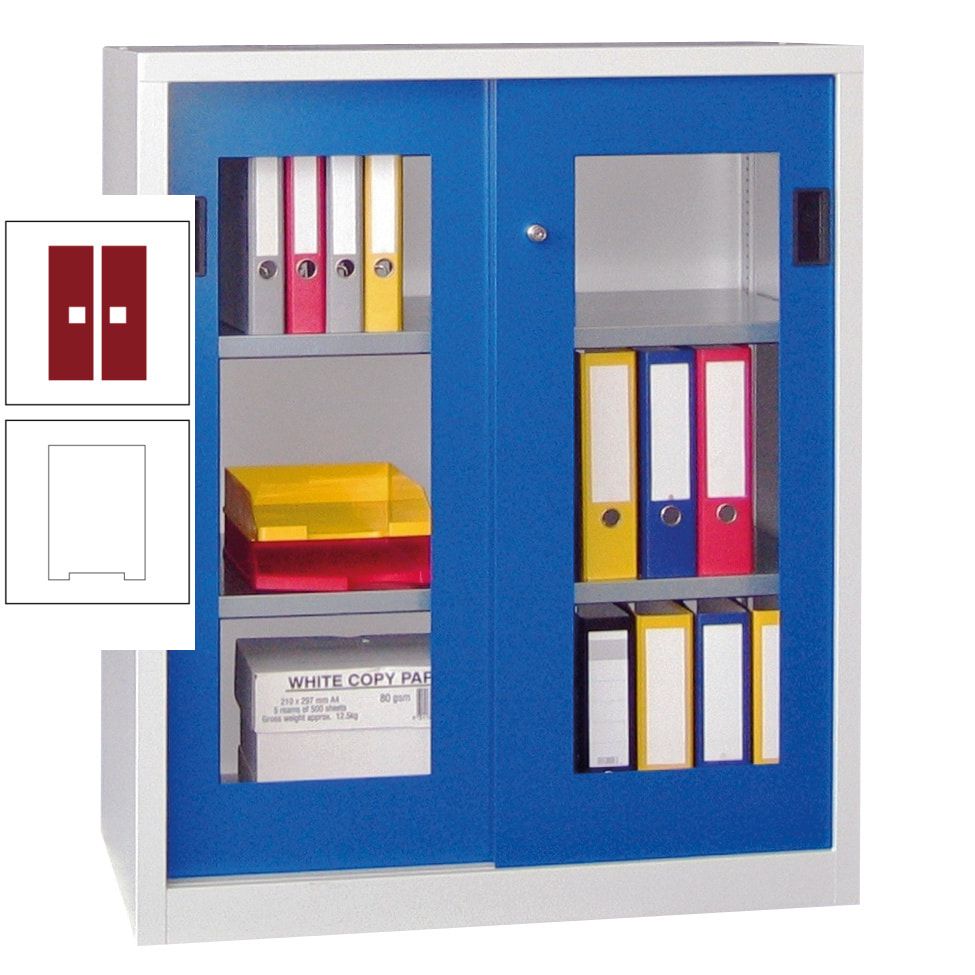 Schiebetürenschrank - Sichtfenstertüren - 1.000x1.000x400 mm (HxBxT) - 2 Böden, gepulvert - Zylinderschloss - anthrazitgrau