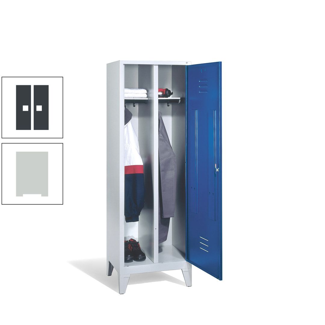 Doppel-Spind mit Großtür, Garderobenschrank mit Füßen, 2 Abteile a 300 mm, Korpus anthrazitgrau, Tür anthrazitgrau, 1.850 x 610 x 500 mm (HxBxT)
