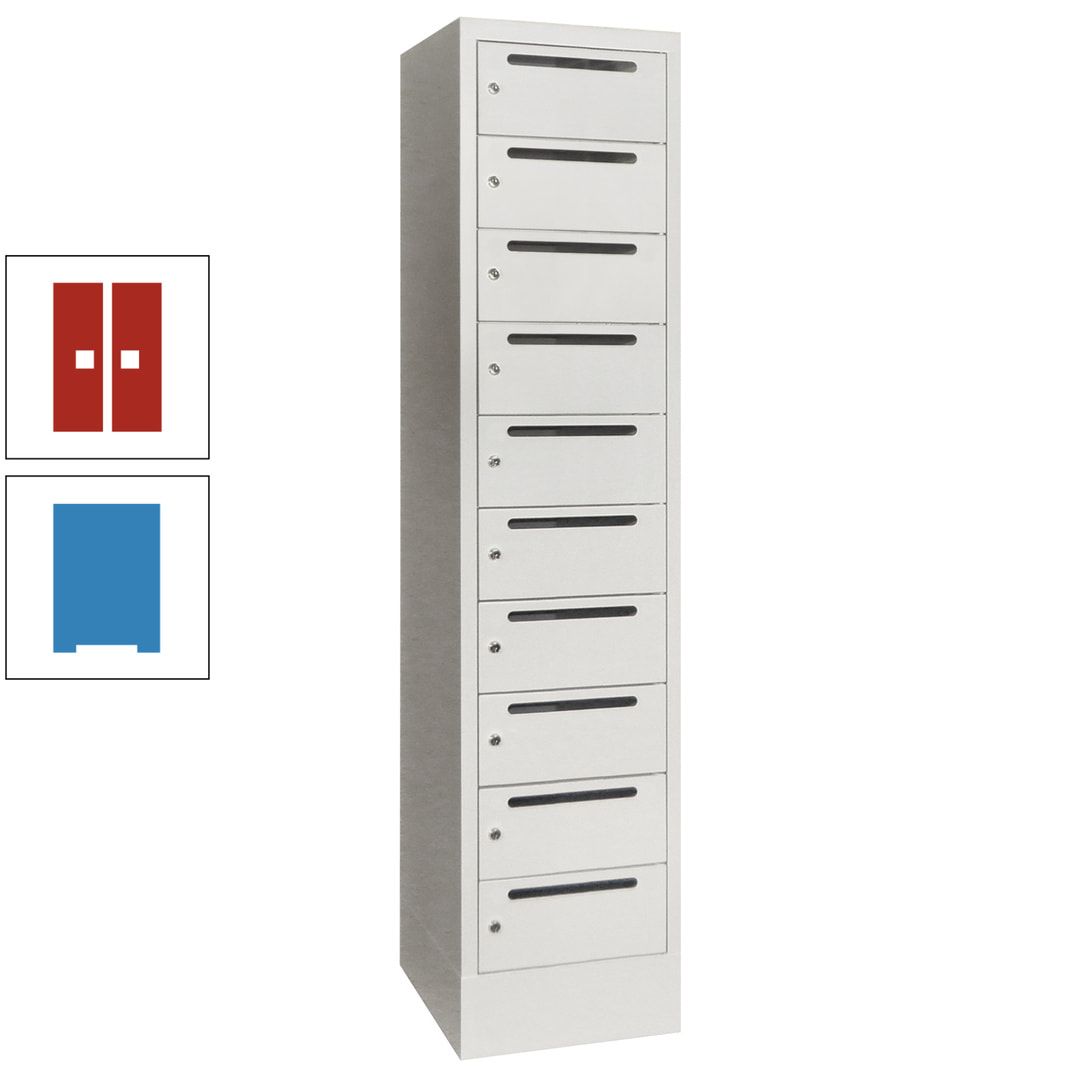 Postverteilerschrank, Schließfachschrank, 1 Abteil a 400 mm, 10 Fächer, 1.850 x 400 x 500 mm (HxBxT), Korpus anthrazitgrau, Front anthrazitgrau