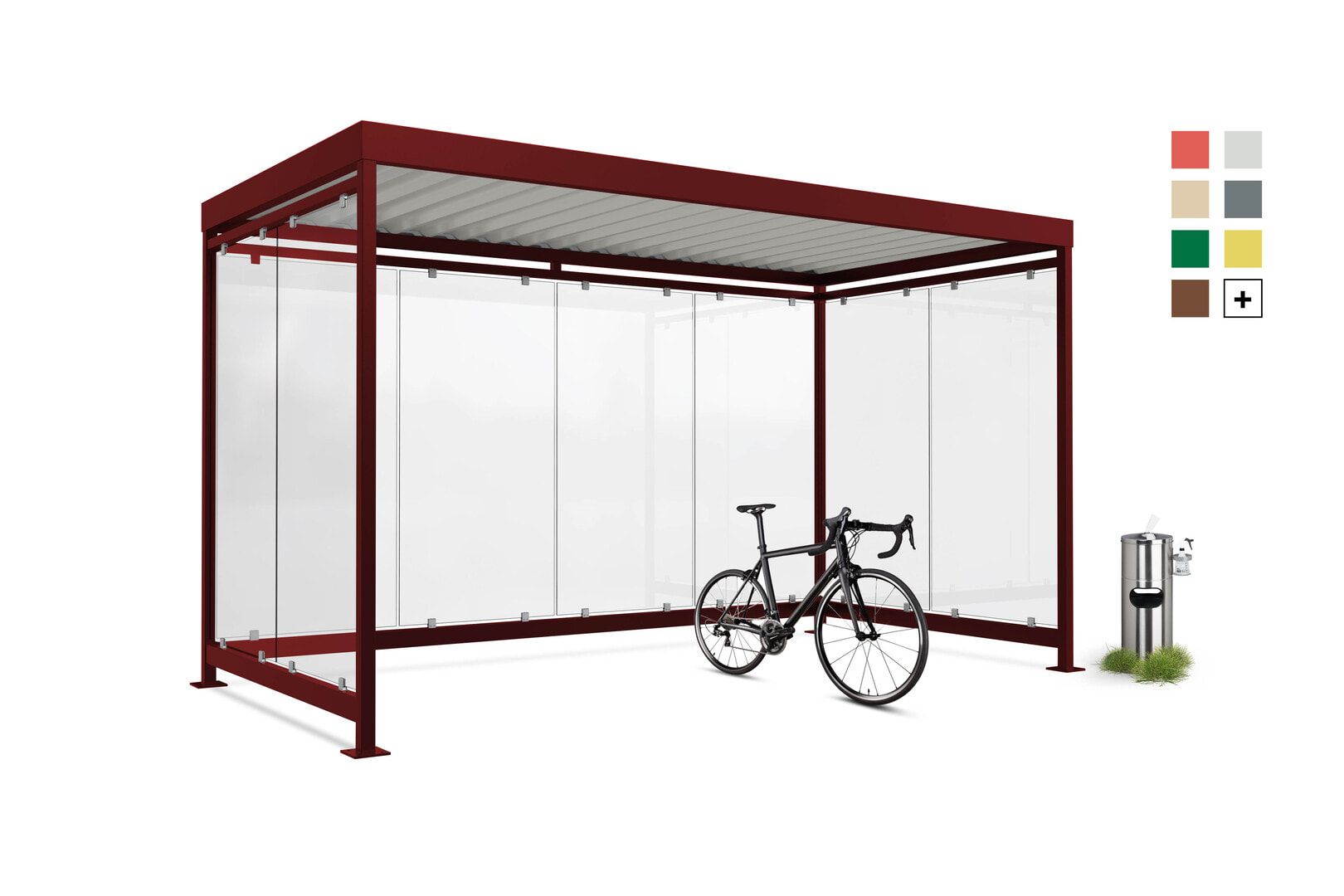 Fahrradunterstand, Raucherunterstand, Bausatz, 12-13 Personen, 2.510 x 4.195 x 2.165 mm (HxBxT), 8 Wände, Farngrün