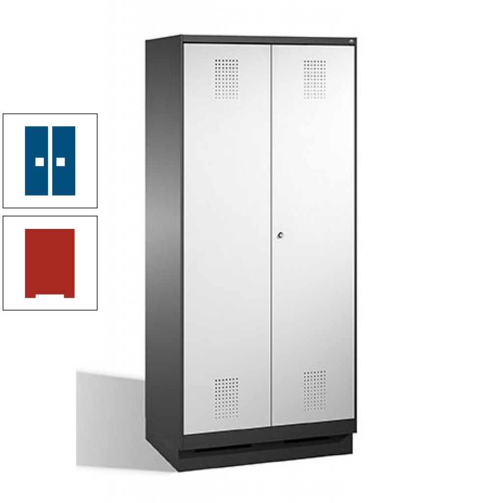 Doppel-Spind, Doppeltüren, Garderobenschrank mit Sockel, 2 Abteile a 400 mm, Korpus anthrazitgrau, Tür anthrazitgrau, 1.800 x 800 x 500 mm (HxBxT)