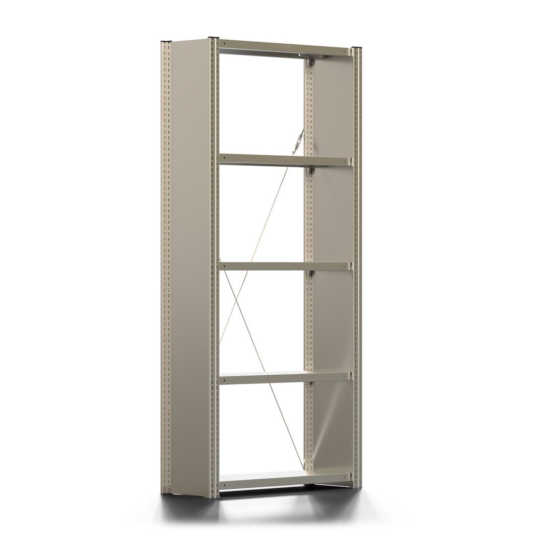 Fachbodenregal mit Seitenwand - 350 kg - 2.000 x 875 x 300 mm (HxBxT) - Anbauregal - 5 Böden - verzinkt - Lagerregal - Steckregal - BERT